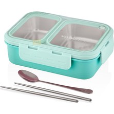 Vagonlife Bento 700ML Lunchbox Tek Katlı 2 Bölmeli Çelik Sefer Tası Yemek (Turkuaz)