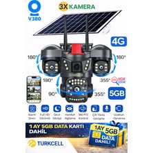 Sonreir RXG 3 Kameralı Solar Güvenlik Kamerası 4G Sim Kartlı PTZ Hareketli Gece Görüşlü Güneş Panelli Kamera