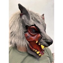 SHC4200 Kafaya Tam Geçmeli Lateks Dişli Ağzı Açık Kurt Maskesi