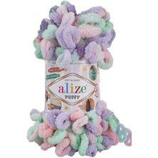 Alize Puffy Color (5 Adet) Yeşil-Pembe-Gri  Renkli El Örgü Ipliği