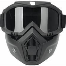 Cross Motosiklet Bisiklet Gözlüğü Açık Kask Maskesi Süngerli Bant Lastikli Jet Maske Siyah Camlı