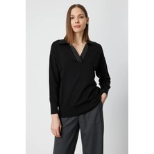 On Triko Polo Yaka Zincir Detaylı Triko Kazak 66336