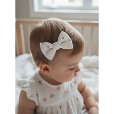 Toka Delisi Krem Renkli Puantiyeli Müslin Saçsız Bebek Tokası, Az Saçlı Bebek Tokası