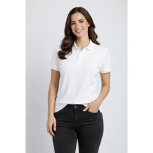 Pike Kumaş Düğmeli Yaka Regular Rahat Günlük Kısa Kol Tişört T-Shirt - Beyaz