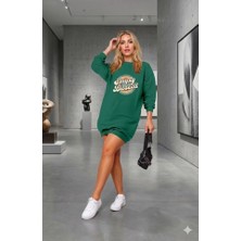 Kadın Uzun Kollu Bisiklet Yaka Yazılı Viskon Iki Iplik Elbise