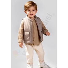 Bebek Vadisi Keten Pamuklu Şişme Yelekli Gömlekli Erkek Bebek Çocuk Alt Ust 3 Lü Takım Kıyafetleri Bayramlık