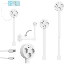 Elinux Genişletilebilir Dönen Priz, Usb-A ve Usb-C Portlu, 3 Ac Çıkışlı, 180 Derece Dönebilen, Beyaz, 67CM Uzunluk