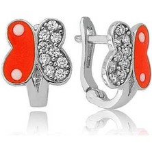 Katre46 Gümüş Turuncu Kelebek Çocuk Küpesi