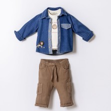 Cocosiss Lion Nakışlı Denim Ceket 3'lü  Erkek Çocuk Takım