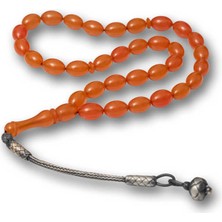 Katre46 Gümüş Kazaz Püsküllü Sıkma Kehribar Tesbih