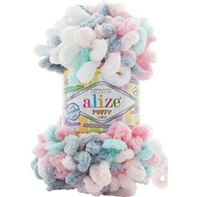 Alize Puffy Color (5 Adet) 6529 Pembe-Gri-Beyaz Renkli El Örgü Ipliği