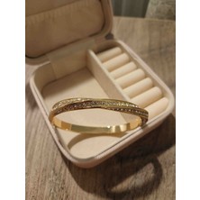 Güneş Takı 316L Gold Renk Çelik Kenarı Taşlı Kelepçe