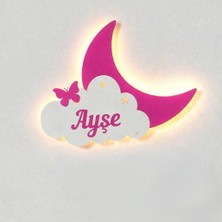 Runc Design Kişiye Özel Isimli Bulut Ay Gece Lambası | Figürlü Çocuk Odası Duvar Lambası