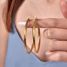 Nox Jewelry 14 Ayar Mikron Altın Kaplama Halat Içi Boş Halka Gümüş Küpe - E00308