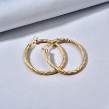 Nox Jewelry 14 Ayar Mikron Altın Kaplama Halat Içi Boş Halka Gümüş Küpe - E00308