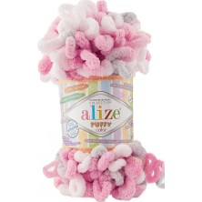 Alize Puffy Color (5 Adet) Pembe-Beyaz Renkli El Örgü Ipliği