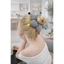 Reborn Design Yıldız Model Pötikare Desenli Ponpon Detaylı Siyah Renk 15 cm Pofuduk Simit Toka