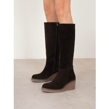 Ece'nin Butiği Liana Kahve Süet Hakiki Deri Kadın Çizme