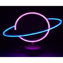 Erseyy Neon Işıklı Satürn Lamba Pil+Usb