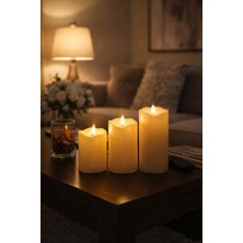 Kenly Alevsiz Titreyen LED Mum Büyük Boy 3’lü Set Kumandalı, Gerçekçi Işık Efektli, Güvenli Dekoratif Mum