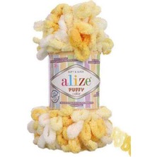 Alize Puffy Color (5 Adet) 5921 Sarı-Beyaz Renkli El Örgü Ipliği