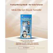 Yonca Outlet Freshup Mini Cep Islak Mendil 8’li Paket – Çocuklar Için Unicorn & Penguen Desenli, Cilt Dostu, Taşınabilir
