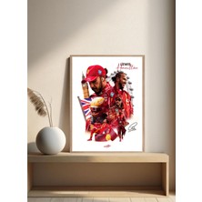 F1 Lewis Hamilton Doğal Ahşap Çerçeveli Tek Parça Dekoratif Tablo