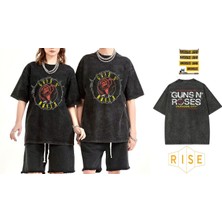 Guns N Roses Yıkamalı Over Size Tişört L