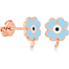 Katre46 925 Ayar Gümüş Fosforlu Mavi Yonca Küpe