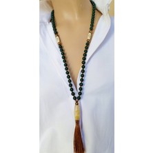 Sinem Şanlı Leyla Yeşil Cam Boncuk Hematit Taşı Ipek Püsküllü Otantik Kolye