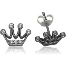 Katre46 925 Ayar Gümüş Kraliçe Tacı Çivili Küpe