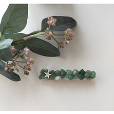 Sinem Şanlı Doğal Aventurin Taşlı Tasarım Çıtçıt Toka – 8 Cm, Yıldız Detaylı El Yapımı