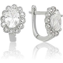 Katre46 925 Ayar Gümüş Oval Taşlı Çiçek Küpe