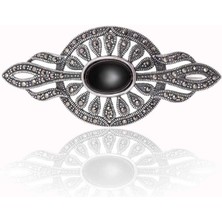 Katre46 925 Ayar Gümüş Markazit ve Oniks Taşlı Broş