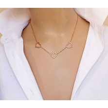 Sinem Şanlı Rose Gold Üç Kalp Figürlü 316L Çelik Kolye