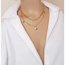 Sinem Şanlı Kelebek ve Çiçek Detaylı 316L Çelik Iki Sıralı Kolye