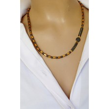 Sinem Şanlı Hayat Enerjisi Erkek Doğal Taş Kolye – Gold & Füme Hematit Taşı, Hayat Ağacı Detaylı