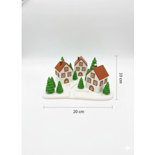 3D Dekoratif Kış Kasabası Biblo Seti Mini Evler ve Çam Ağaçları