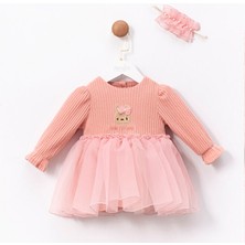 Cumino Pink Rabbit Tokalı Kız Bebek Elbise