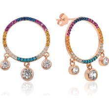 Katre46 ​gümüş Renkli Taşlı Daire Küpe