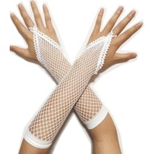 İlkyaz Fashion Örgü Beyaz Parmak Arası File Eldiven 26 cm