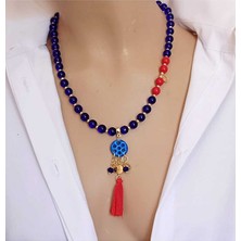 Sinem Şanlı Akdeniz Süryani Taşı Püsküllü Cam & Kristal Boncuk El Yapımı Kolye