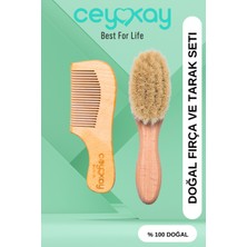 Ceykay Doğal Keçi Kılı Bebek Masaj Fırçası ve Ahşap Tarak (2liset)