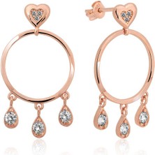 Katre46 Gümüş Kalp Detaylı Halka Küpe