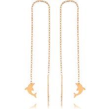 Katre46 925 Ayar Gümüş Zincirli Yunus Balığı Küpe