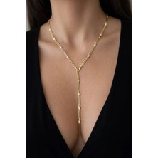 Biryildizol Altın Renk Taşlı Uzun Kadın Çelik Y Kolye