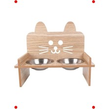 Calperia Ahşap Metal Çift Hazneli Evcil Hayvan Mama Su Kabı