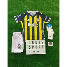 4'lü Set Fe.ner.bah'çe\\ 2025/2026 Duran Iç Saha Sarı Lacivert Çocuk Forma Şort Bileklik Çorap