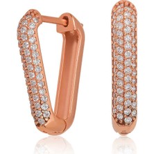 Katre46 Gümüş Rose Beyaz Taşlı Üçgen Küpe