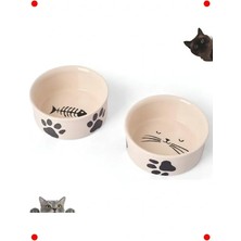 Calperia 2'li Seramik Kedi Mama ve Su Kabı Seti - Hijyenik